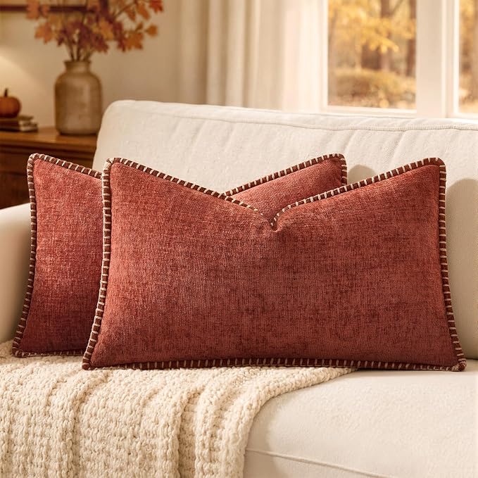MIULEE Fall Decorative Lumbar Throw Pillow Covers 12x20 Inch Burnt Orange | by MIULEE