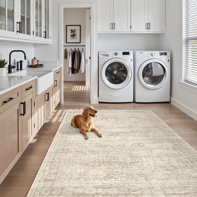 Soalmost 3x5 Rugs Non-Slip, Small Washable Kitchen Entryway Area Rug Beige | - Image 8