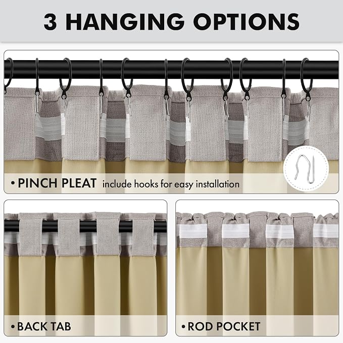 MIULEE 100% Blackout Linen Curtains 42 x 108 Inch Greige 2 Panels | Thermal - Image 5
