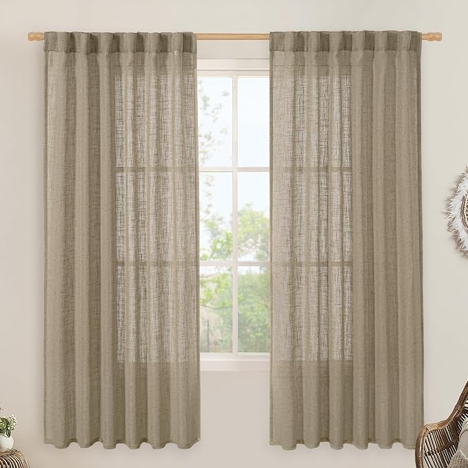 Taupe 72 inch Linen Curtains for Living Room, Light Filtering Panels | Linen by LAMIT
