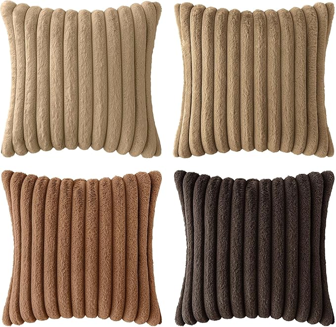 MIULEE Fall Faux Fur Plush Decorative Throw Pillow Covers 18x18, Dark Brown | - Image 8