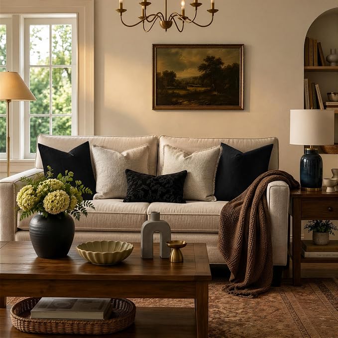 GIGIZAZA Black Velvet Pillow Covers 26x26 Decorative Pillows Pack of 2 | Throw - Image 2