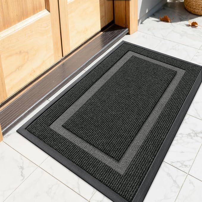 OLANLY Front Door Mat 23.5x15.5, All-Season Heavy-Duty Rubber Doormat | Black by OLANLY