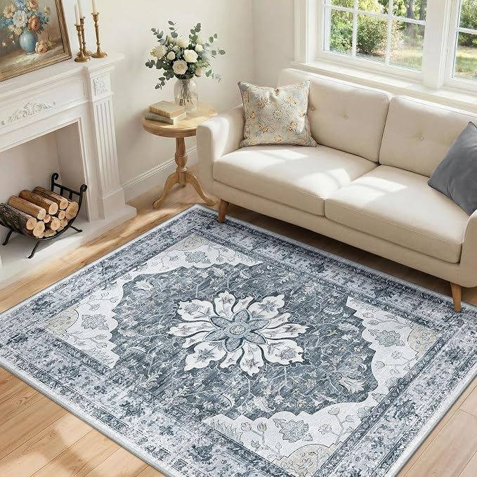 RELEANY Washable Area Rug, Water Repellent, Pet Friendly, Vintage Floral Boho - Image 2