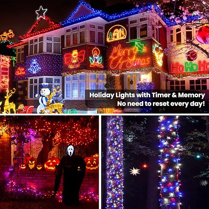 Brizled Christmas String Lights, 33ft 100 LED Color Changing Christmas Lights with Remote, RGB Christmas Tree Light Dimmable Music Plugin Mini Xmas Light Outdoor for Xmas Party Home