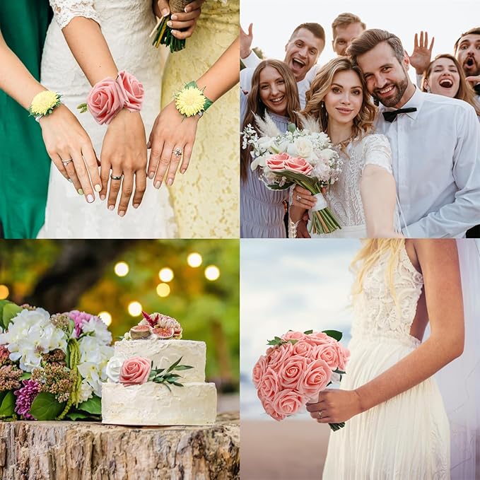 JOYLEX 100Pcs Pink Artificial Flowers Realistic Roses, Real Looking Fake Roses with Stem for DIY Wedding Bouquets Centerpieces Bridal Shower Party Home Romantic Decorations (Pink, 100pcs)