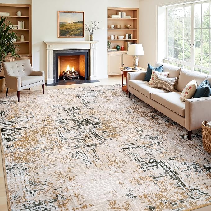 Rugflix 8x10 Area Rugs for Living Room, Washable Brown Grey Large Rug | Machine by RugflixAreaRugs