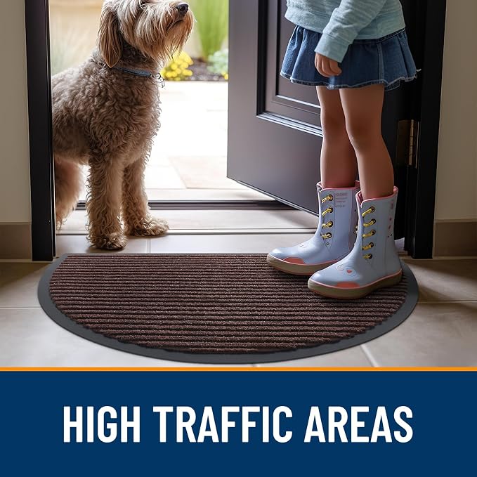 OLANLY Half Circle Front Door Mat 29.5x17, Waterproof Heavy-Duty Doormat | Brown - Image 8
