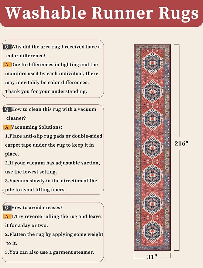 SERISSA 2'6"x18' Washable Non Slip Boho Runner Rug - Image 6