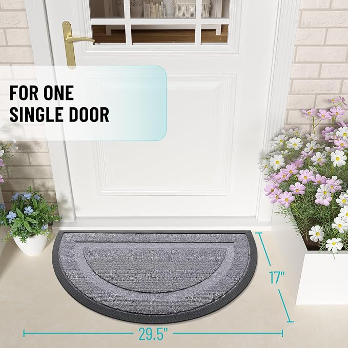 OLANLY Half Circle Front Door Mat Outside 29.5x17 All-Season Rubber Doormat | - Image 2
