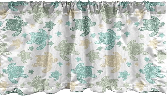 Ambesonne Turtles Window Valance Pack of 2, Illustration of Repeating Motifs of Animal Print in Assorted Tones, Rod Pocket Curtain Valances for Kitchen Bedroom, 42" X 12", Seafoam and Grey Yellow