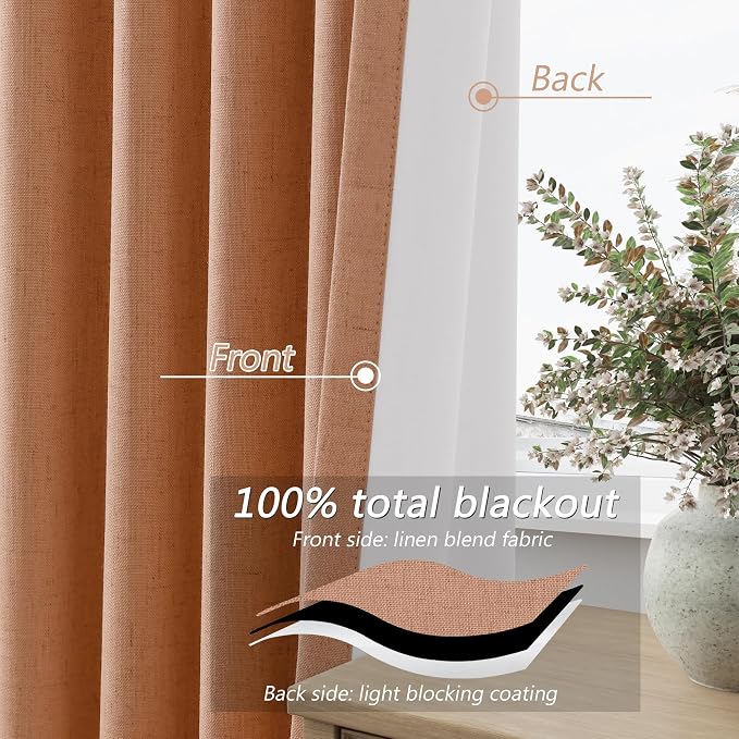 100% Blackout Curtains 96 Inch Length 2 Panels Set - Image 4