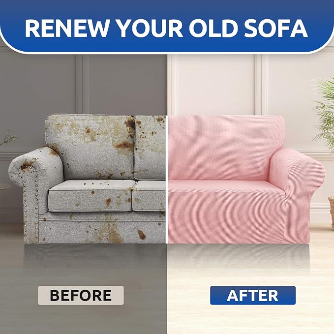 Stretch Couch Covers for Sofa, 3 Cushion Couch Slipcover, Dusty Pink | 1-Piece - Image 8
