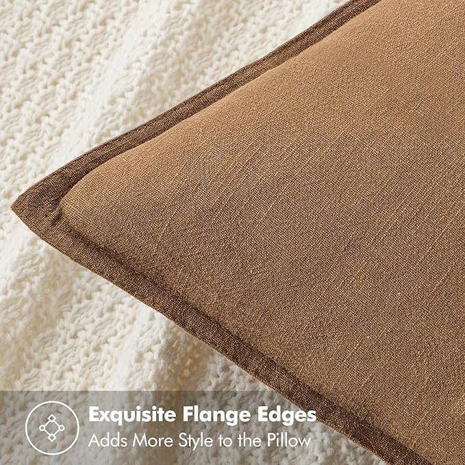 MIULEE Decorative Linen Pillow Covers 16x16 Inch Brown | Boho Farmhouse​ ​Fall - Image 2