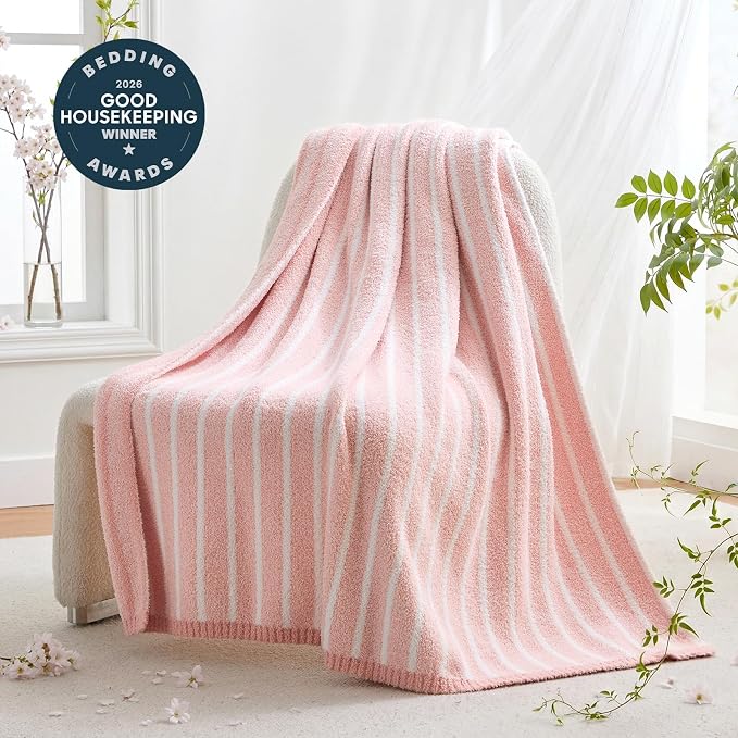 Snuggle Sac Ultra Soft Throw Blanket, Cozy Knitted Ribbed, Fuzzy Knit Striped - Image 2