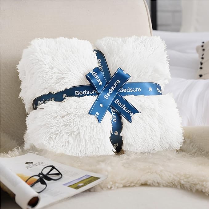 Bedsure GentleSoft Fluffy White Throw Blanket, Soft Cozy Furry Sherpa Fleece - Image 8