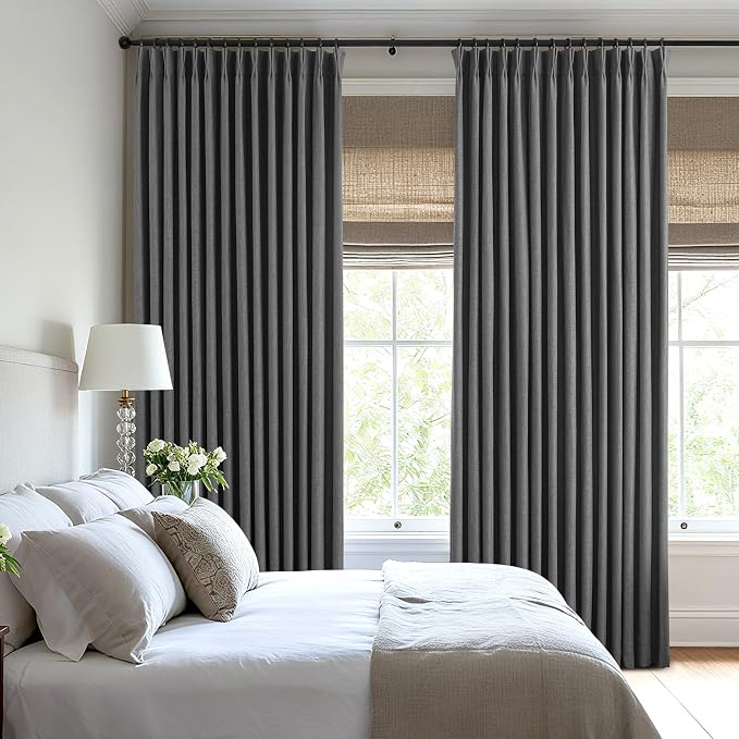 Pinch Pleated Linen Curtains 100% Blackout 108 Inches Long - Image 8