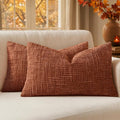 MIULEE Chenille Textured Fall Lumbar Pillow Covers Burnt Orange 12x20 | Set of 2 by MIULEE