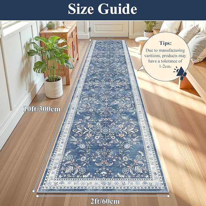 Yamaziot 2x10 Washable Hallway Runner Rug Non Slip Floral Carpet, Stain - Image 2
