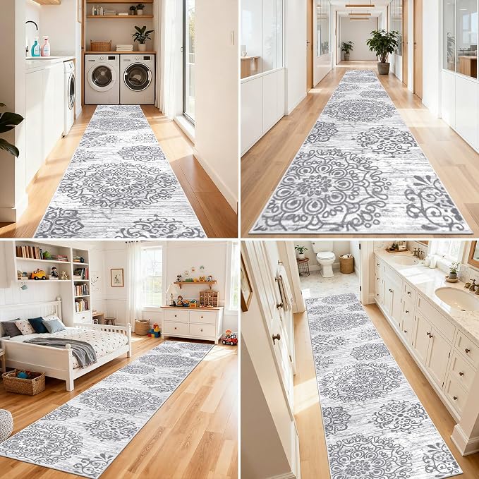 HEBE Hallway Runner Rug 3'x18', Washable Non Slip Kitchen Rug Runner | Soft - Image 7