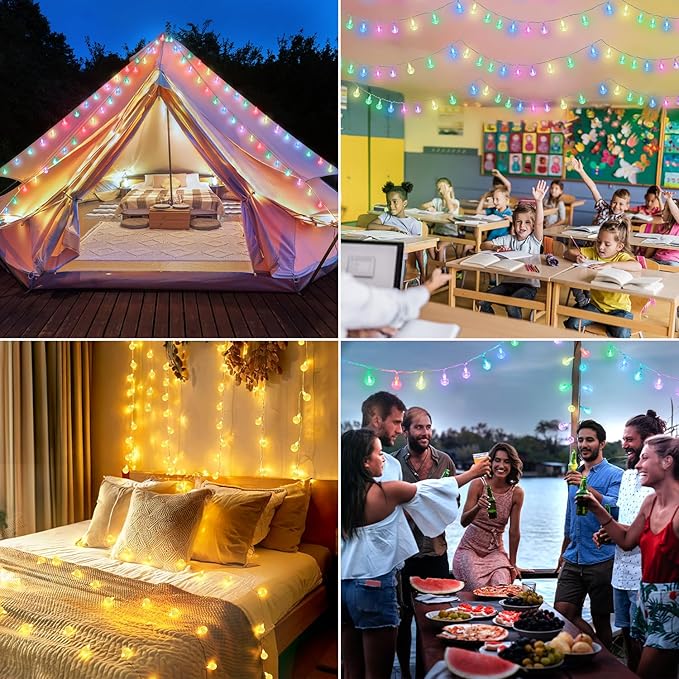 Color Changing String Lights Plug in, 33ft 60LED Connectable Crystal Globe String Light Remote, Decorative Outdoor Twinkle Lights for Girl Gift Bedroom Patio Garden Tent Camp Party Christmas Décor