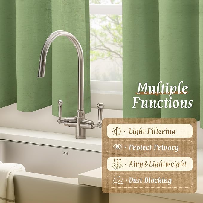 54 Inch Semi Sheer Green Linen Curtains - Image 9