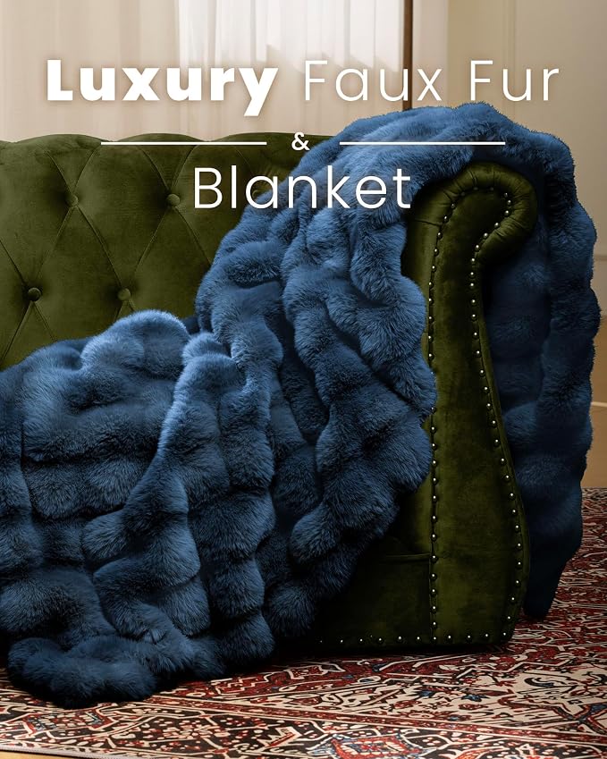 Ultra Soft Cozy Faux Fur Throw Blanket, Fuzzy Plush Thick Bubble Blanket - Image 2