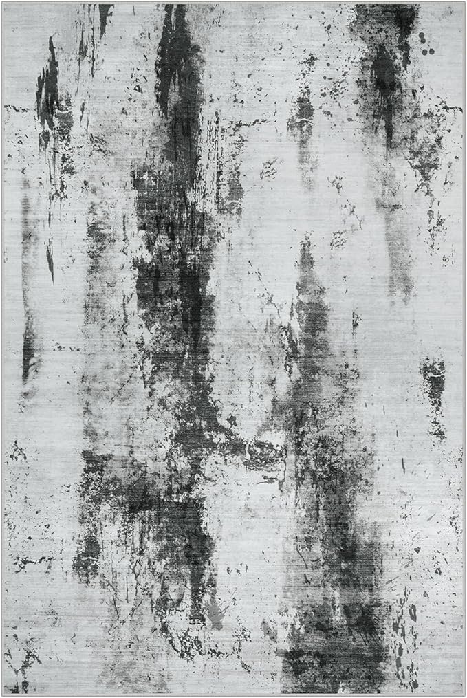 8x10 Area Rugs for Living Room: Washable Abstract Black White Grey Carpet | - Image 3