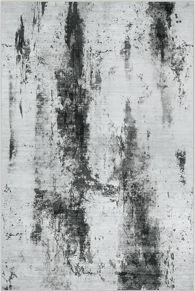 2'6''x8' Runner Rugs Washable Rug: Modern Abstract Black White Grey Carpet | - Image 2