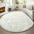 Cream White Round Rugs 5ft for Bedroom Living Room, Ivory Fluffy Circle Area by ONASAR