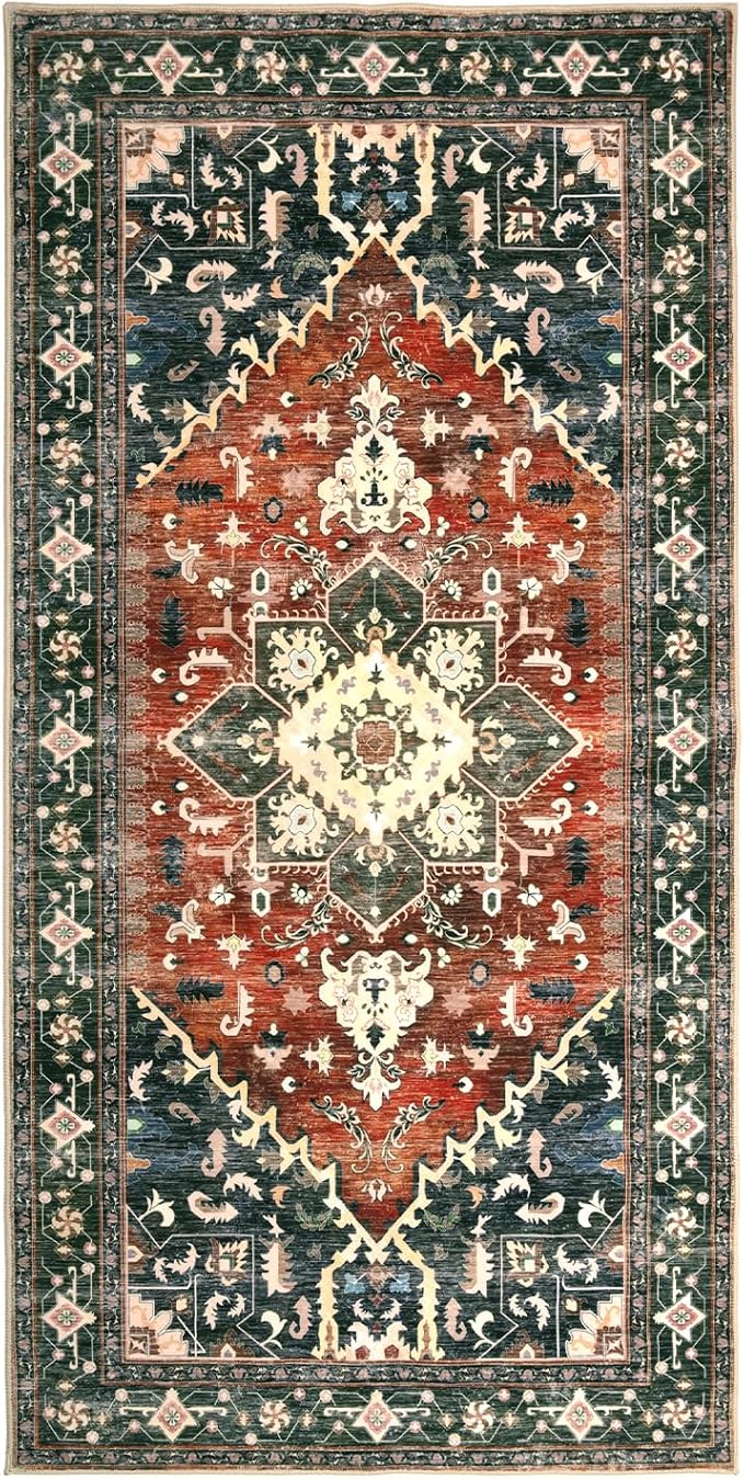 Yamaziot Washable Runner Rug, 3x6 Non-Slip Boho Vintage Hallway Kitchen Rug | - Image 2