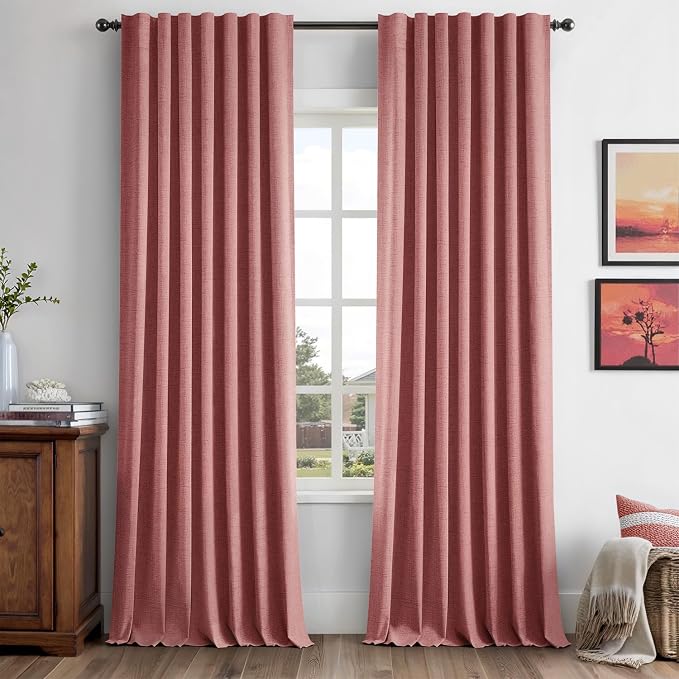 MIULEE 100% Blackout Linen Curtains 42 x 96 Inch Dusty Rose Pink 2 Panels | by MIULEE