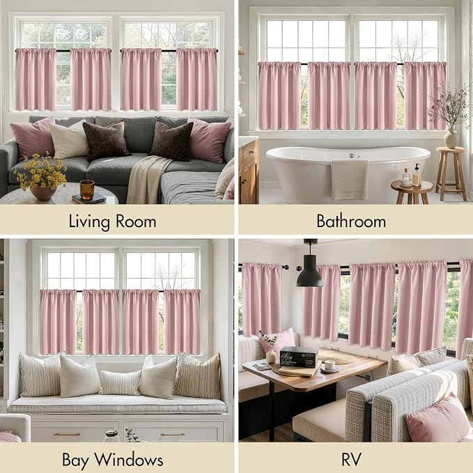 MIULEE 4 Panel Set Short Bedroom Blackout Curtains 54 Inch Long Light Pink | - Image 6