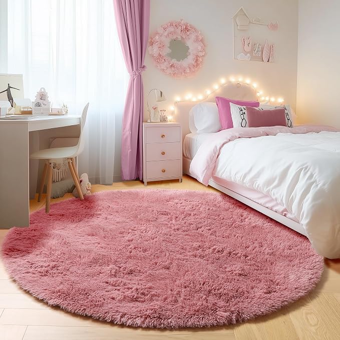 Blush Round Rugs 6ft for Living Room Bedroom, Fluffy Circle Area Rug for Kids - Image 4