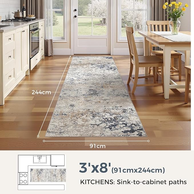 DMOYEST Washable Runner Rug for Hallway: 3x8 Neutral Modern Abstract Low Pile - Image 2