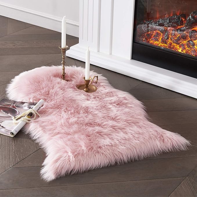 SERISSA 2x3 Fluffy Pink Faux Sheepskin Shaggy Rug by SERISSAHomeDecorCollection