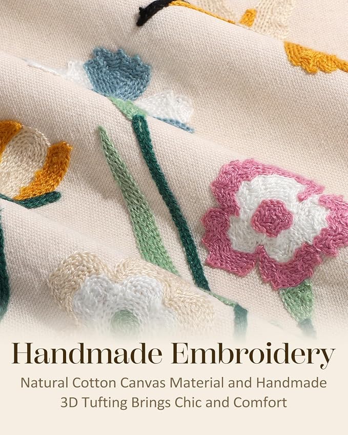 Embroidered Throw Pillow Cover 18x18 Inch, Flower Bird | Decorative Pillow Cover - Image 2