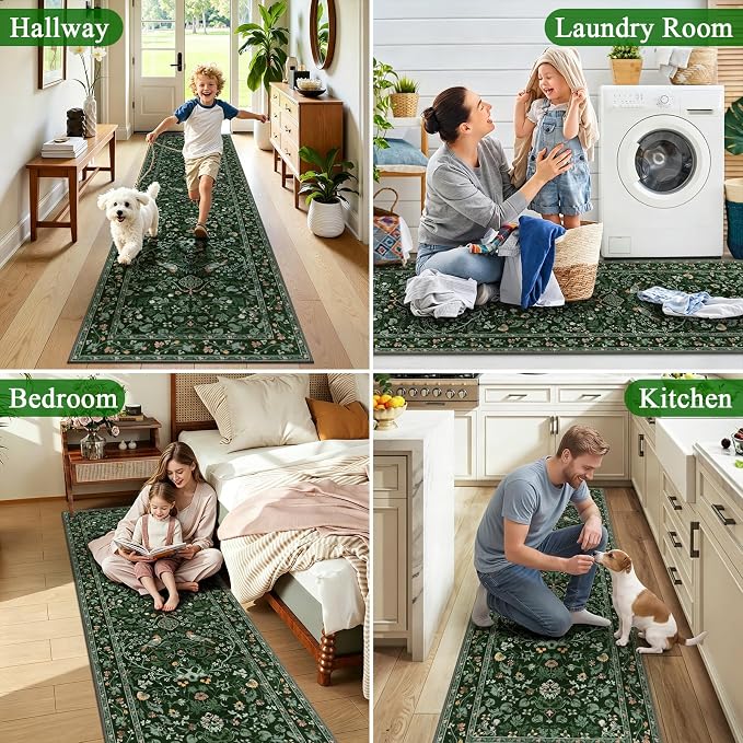 HEBE Hallway Runner Rug 2'x6', Washable Non Slip Kitchen Rug Runner | Soft Boho - Image 6