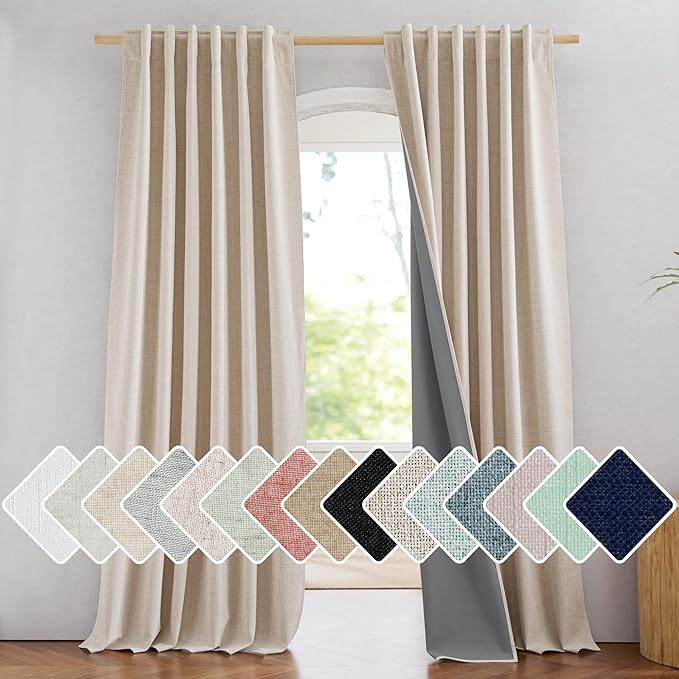 NICETOWN Rod Pocket Full Blackout Linen Curtains 102" Length by NICETOWN