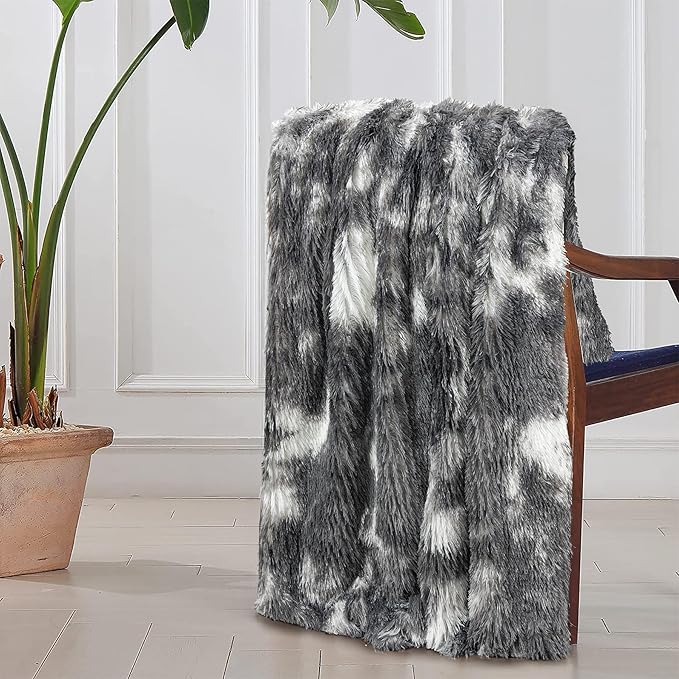 Tuddrom Decorative Extra Soft Faux Fur Blanket Twin Size 70" x 78",Solid Reversible Fuzzy Fluffy Cozy Plush Fleece Comfy Microfiber Blanket for Couch Sofa Bed,Tie Dye Grey