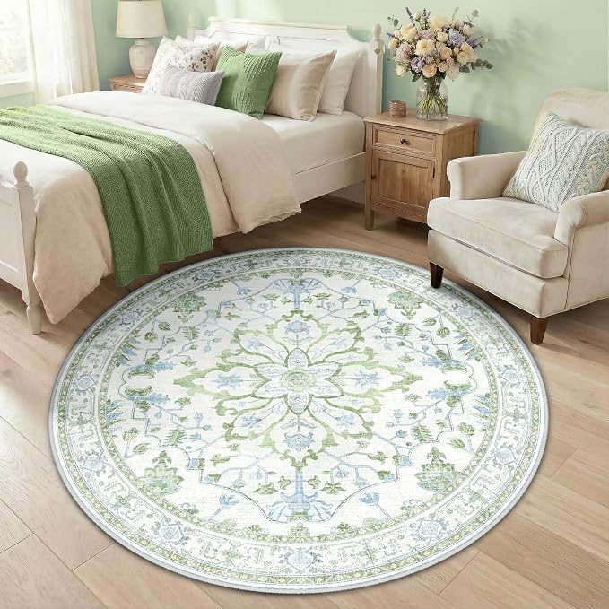 RELEANY Washable Area Rug, Round 5ft, Water Repellent, Pet Friendly, Vintage - Image 2