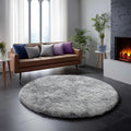 Amdrebio Tie-Dyed Light Grey Large Round Rug 8Ft by Amdrebio