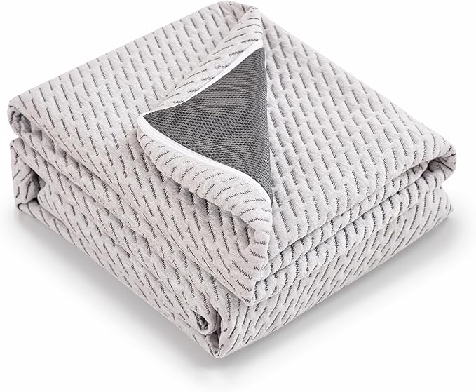 Subrtex Cover for Mattress Topper Queen Size 4 Inch (Only Cover) Mattress Topper Protector Bedding Removable Encasement with Zipper Closure