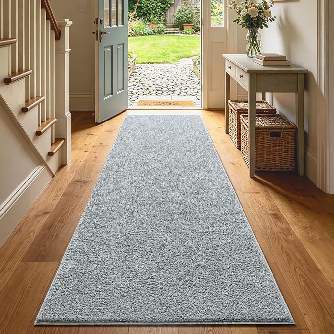 2x8 Light Grey Solid Runner Rug Washable Non-Slip - Image 2