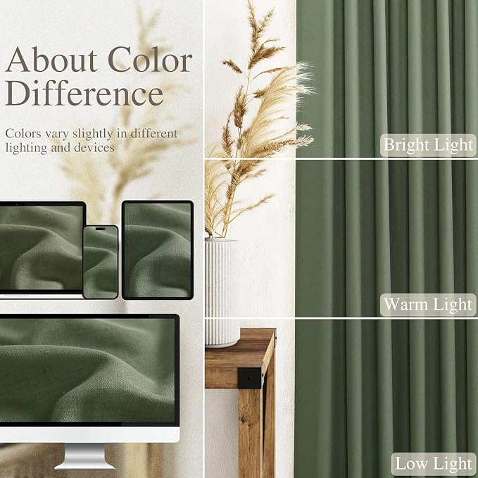 Olive Green Linen Curtains 30 Inch Length Short Kitchen, Semi Sheer Boho Cafe - Image 3
