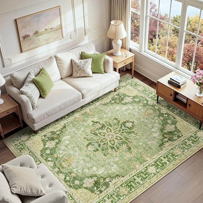 RELEANY Washable Area Rug, Water Repellent, Pet Friendly, Vintage Floral Boho by RELEANY