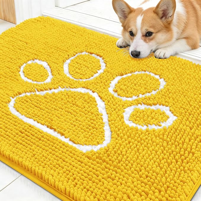 OLANLY Dog Door Mat for Muddy Paws 30x20, Paw Print Design Chenille Mud Mat | by OLANLY