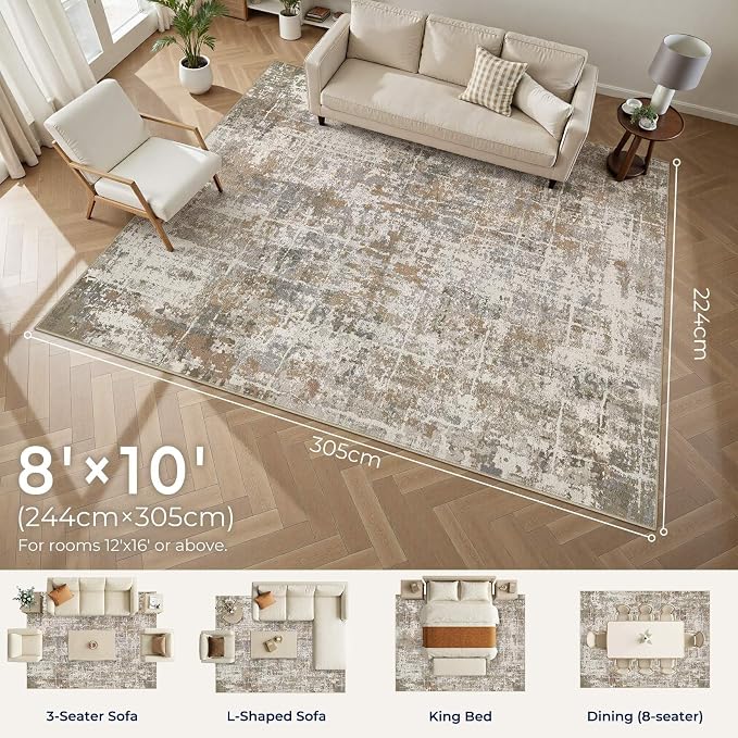 DMOYEST Area Rug Living Room Rugs 8x10 Washable Abstract Carpet | Neutral - Image 2
