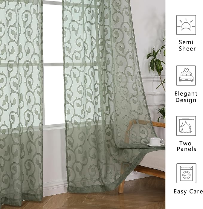 Furman Sage Green Semi Sheer Curtains 72 inches Long - Image 5