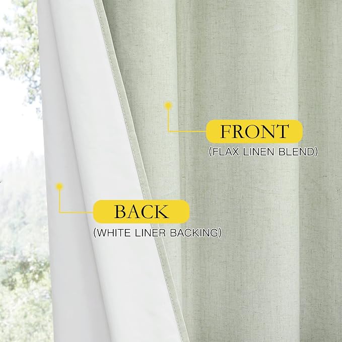 NICETOWN Living Room Full Blackout Light Green Linen Curtains 108" Length - Image 6